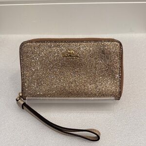 Coach Sparkling Gold Glitter Wristlet Wallet